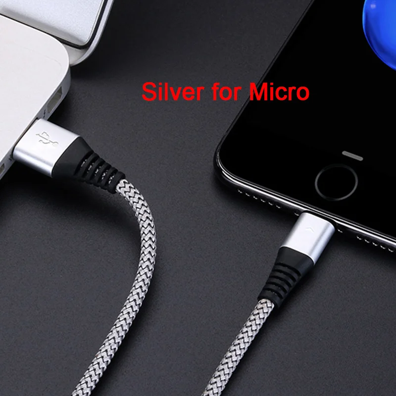 Silver for Micro 3а быстрое зарядное устройство для iphone Andriod Micro usb type-C нейлоновые кабели для быстрой зарядки телефонов - Цвет: Silver for Micro