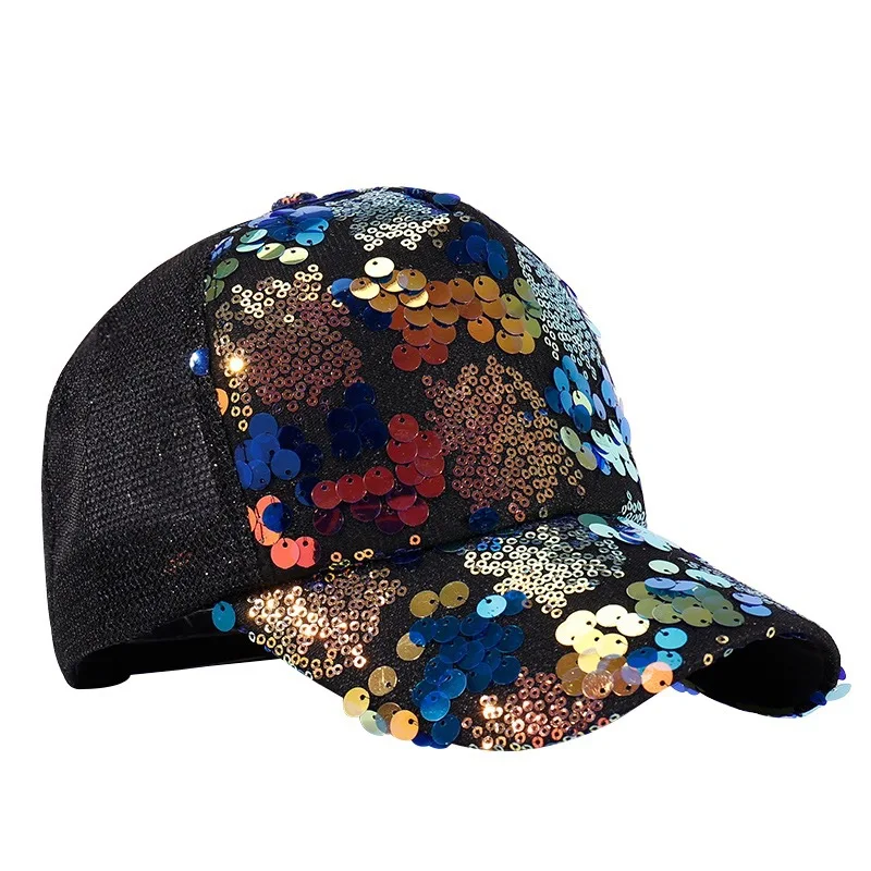 

2020 Women Baseball Caps Snapback Adjustable Hats Shining Sequins Messy Bun Casquette Ponytail Baseball Caps Ponytail Gorra