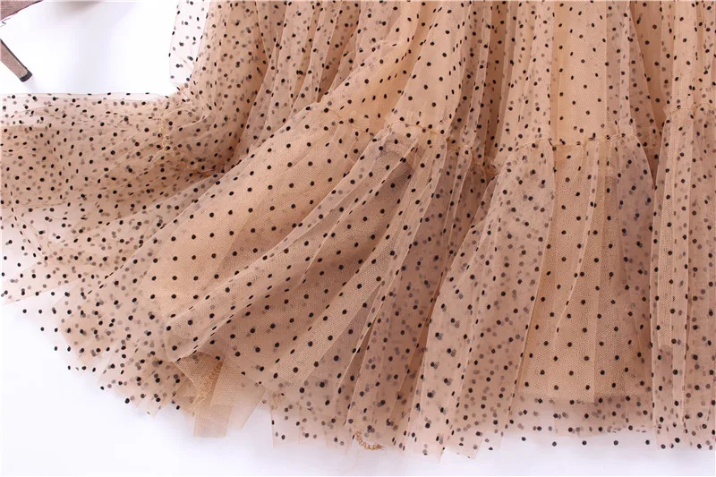 

3 layers Mesh Skirt Women 2021 Spring High Waist Polka Dot Pleated Voile Skirt Chic Long Tulle Ins Tutu Skirt Femme