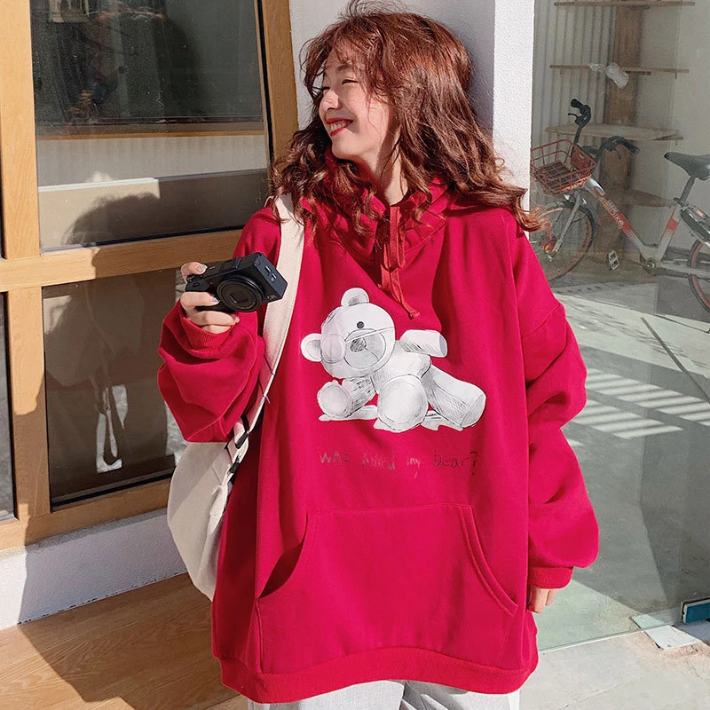 Hoodies oversized print Kangaroo Pocket Sweatshirts Hooded Harajuku Spring Casual Vintage Korean Pullovers Women sweetshirts