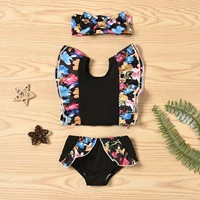 2021 new toddler kids baby girls floral print two piece swimwear swimsuit for girls ruffle sleeveless vogue beach bathing suit