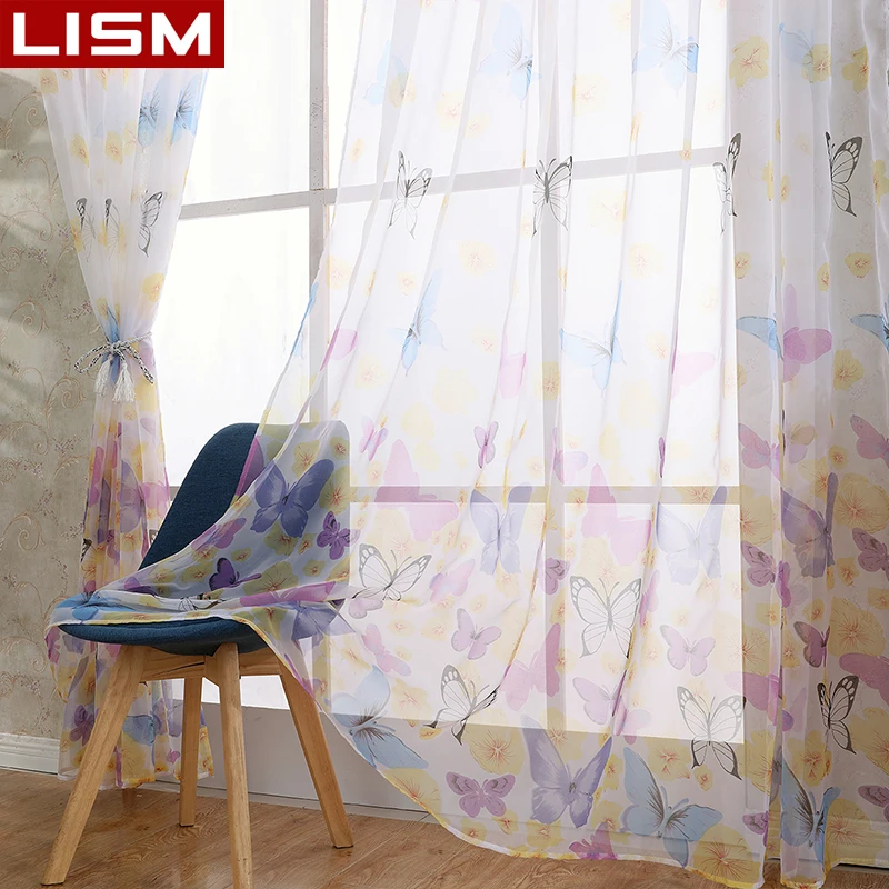 

Butterfly Tulle Window Curtains for Living Room The Bedroom Kitchen Modern Printed Floral Sheer Voile Curtains Window Blinds