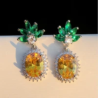 fashion creative pineapple shape colorful rhinestone pendant earrings female high quality 925 silver crystal jewelry accessories