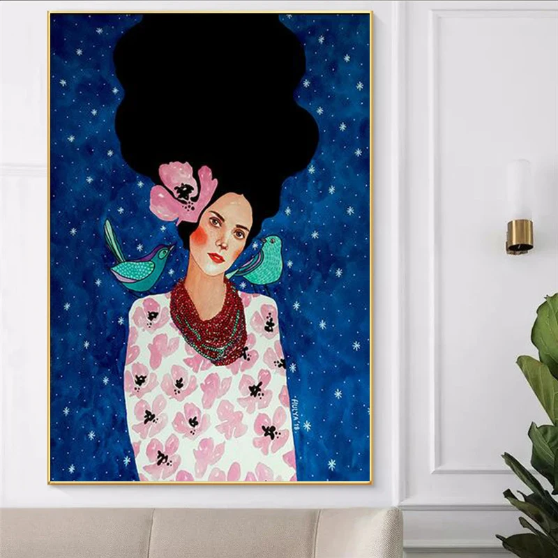 

Vintage Abstract Girl Hair Flower Women Wall Art Canvas Painting Fashion Nordic Poster Wall Pictures For Living Room Unframed