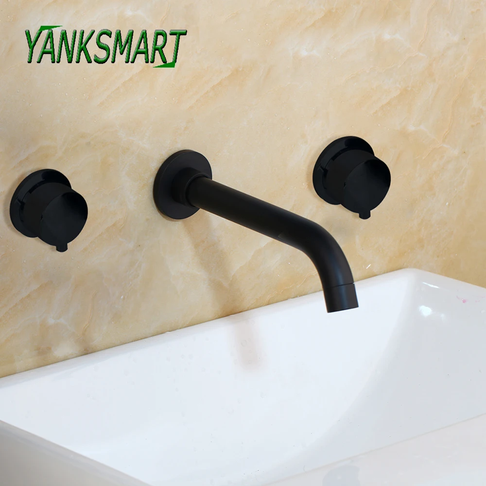 YANKSMART 3 шт. черный настенный смеситель для ванной комнаты двойные ручки
