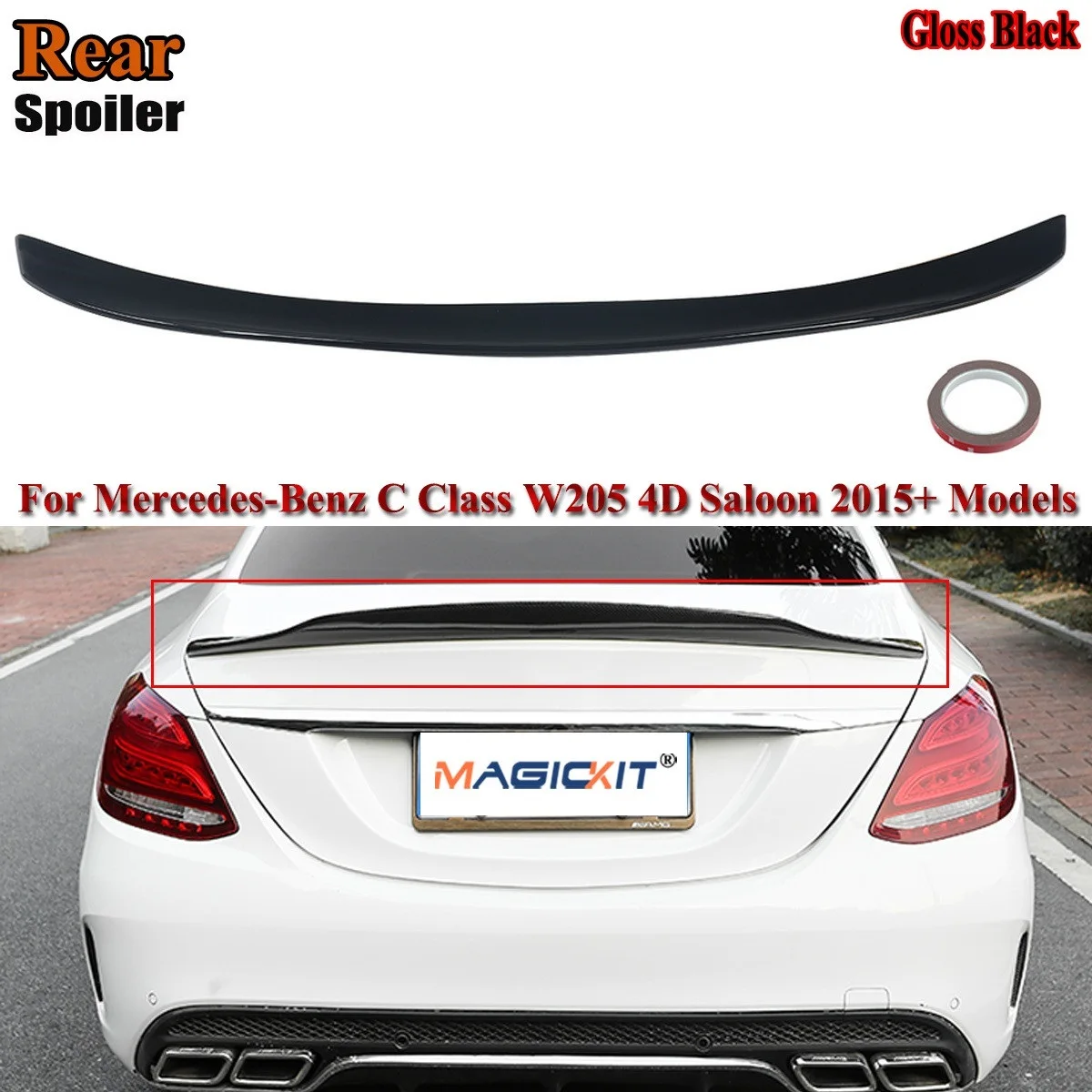 

Глянцевый черный спойлер для крышки багажника MagicKit для Benz W205 C63 AMG 2015-2019