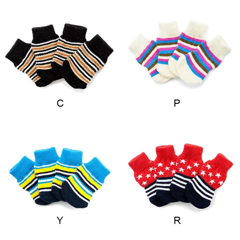 Нескользящие носки для домашних собак Маленькие кошки собаки зимние полосатые