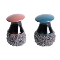 hpdear fibre scourers with short handle 2 pcs reusable dish scrubber cleaning brush for washing pot dish