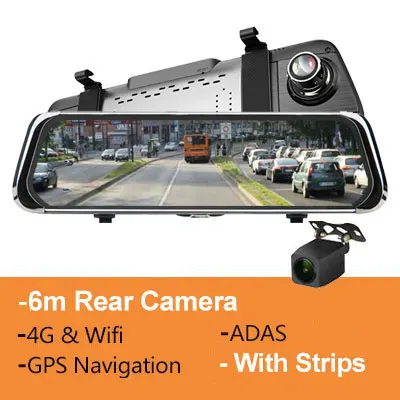 With Strips 4G 1" HD 1080P зеркало заднего вида Автомобильный видеорегистратор gps навигатор wifi ADAS Dash Cam двойной объектив видеорегистратор с ночным видением Авто регистратор камера - Название цвета: With Strips