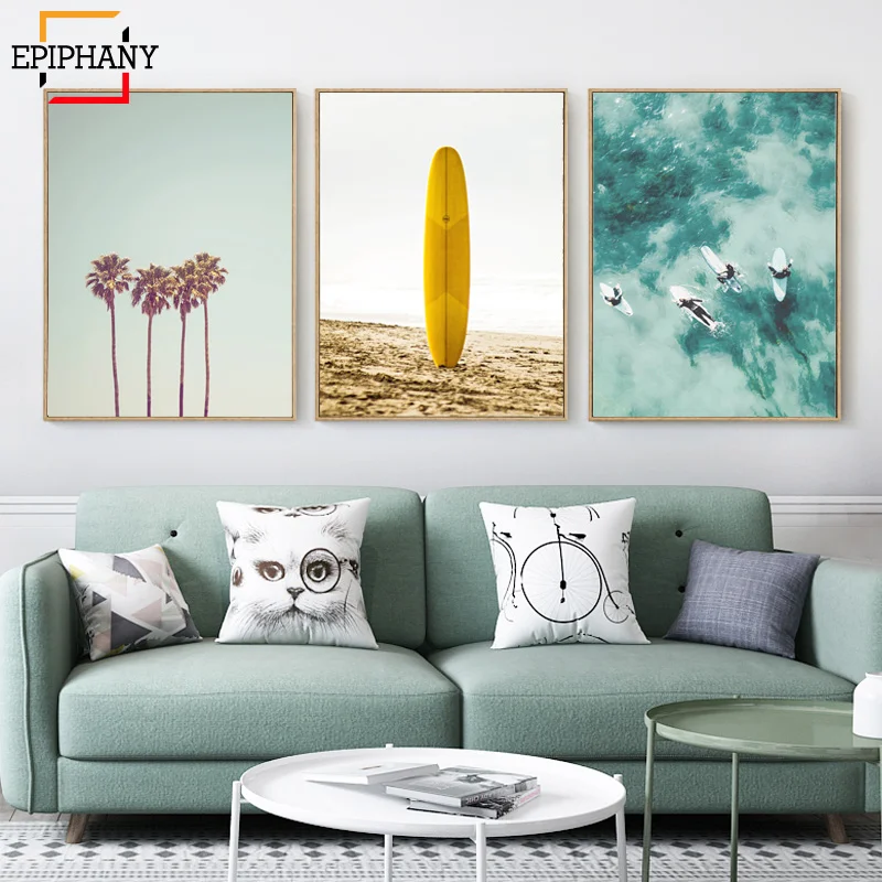 Калифорнийский Набор для печати Surf Wall Art Холст живопись плакаты пляж доска для серфинга принты береговой декор картины для гостиной стены