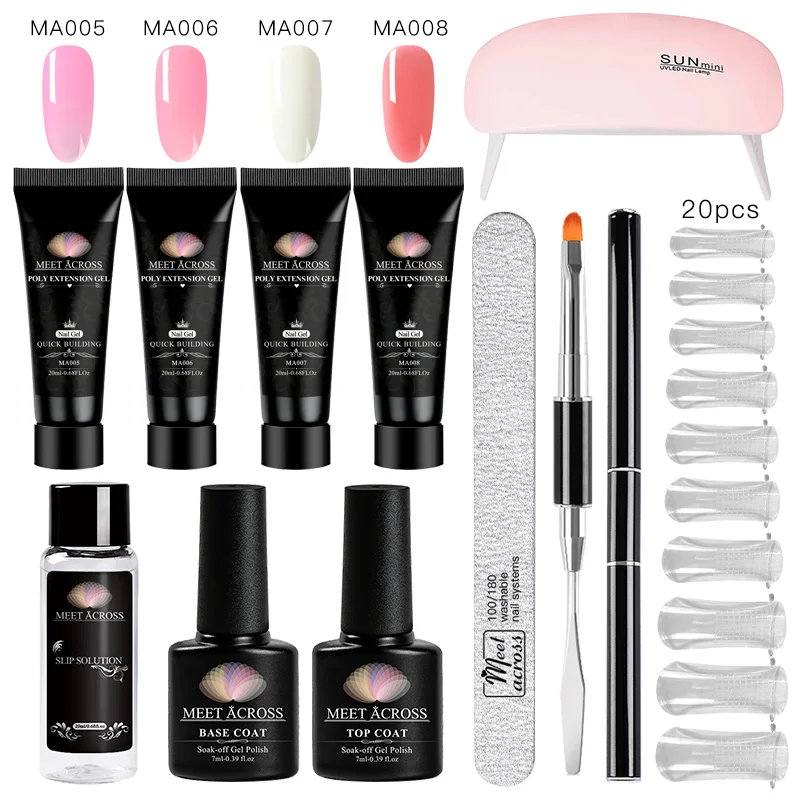 MEET ACROSS 20 мл полигель для наращивания ногтей с УФ/светодиодной лампой набор
