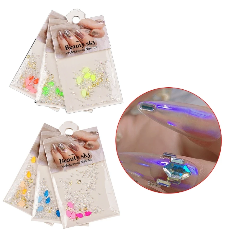 6 Bags Multi Shapes Nail Art Rhinestones Decorations for Nails Art DIY Craft Supplies