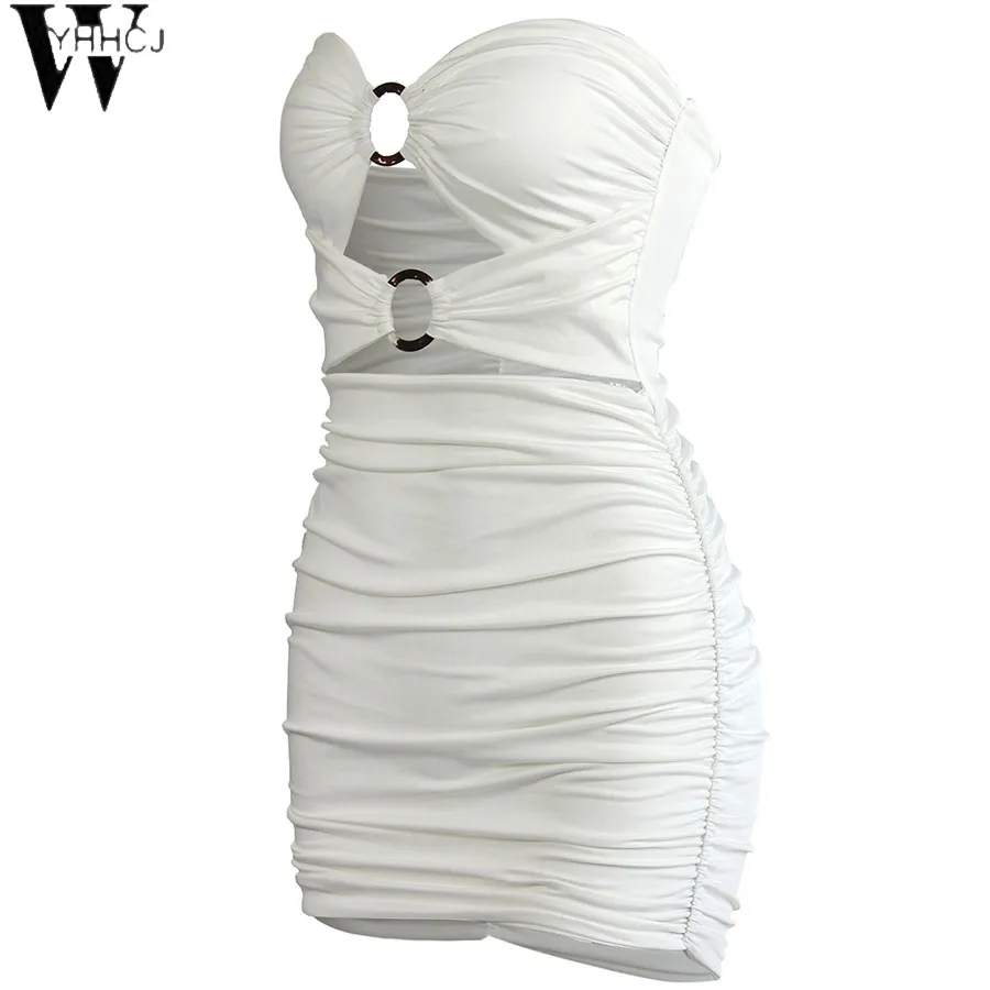 

WYHHCJ 2020 strapless sexy Hollow out bodycon mini dress new spring/ summer women club streetwear clothes