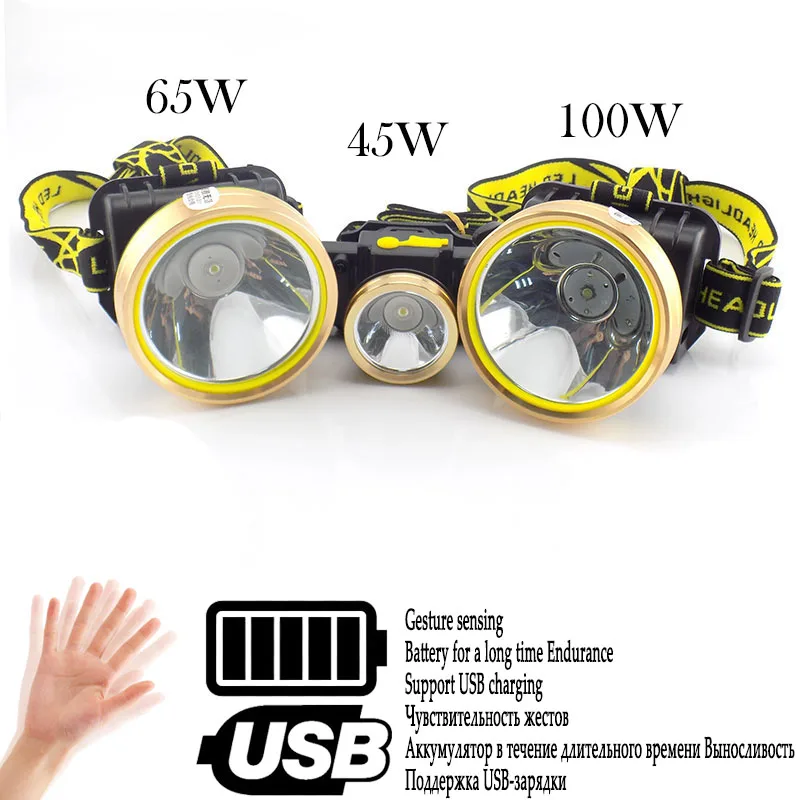 

Gesture sensor led headlamp headlight usb charging high bright head lamp light torch flashlight 18650 battery lantern campingR1