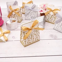 50pcslot SilverGold Candy Box Chocolate Box Party Supplies Paper Box With Ribbon Wedding Favors Decoration