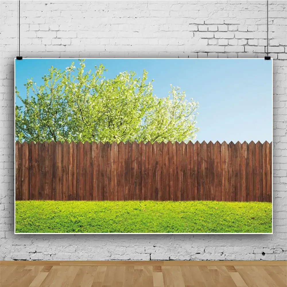 

Yeele Spring Poster Wooden Fence Grassland Tree Photography Backgrounds Photographic Customized Backdrops for Photo Studio Vinyl