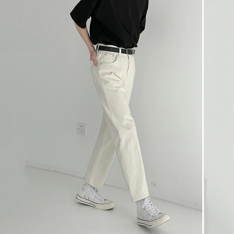 

IEFB White Jeans Men's Spring And Autumn Casual Straight Trousers 2021 New Fashio Loose Vintage Ankle Length Pants 9Y6961