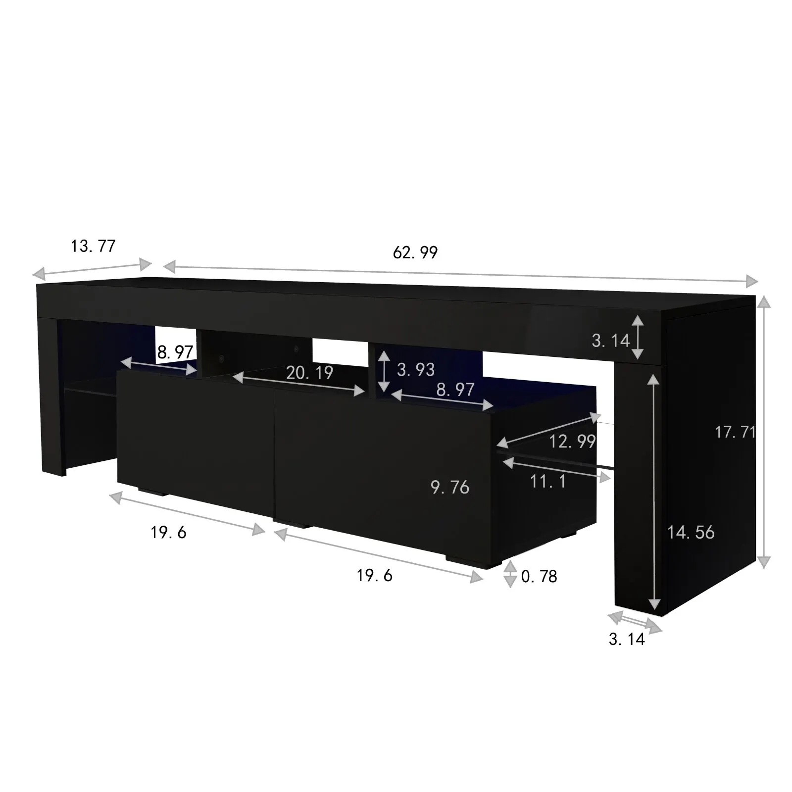 

Modern Black TV Stand, 20 Colors LED TV Stand W/Remote Control Lights,High Gloss TV Cabinet W/Storage&2 Drawers,65 Inch