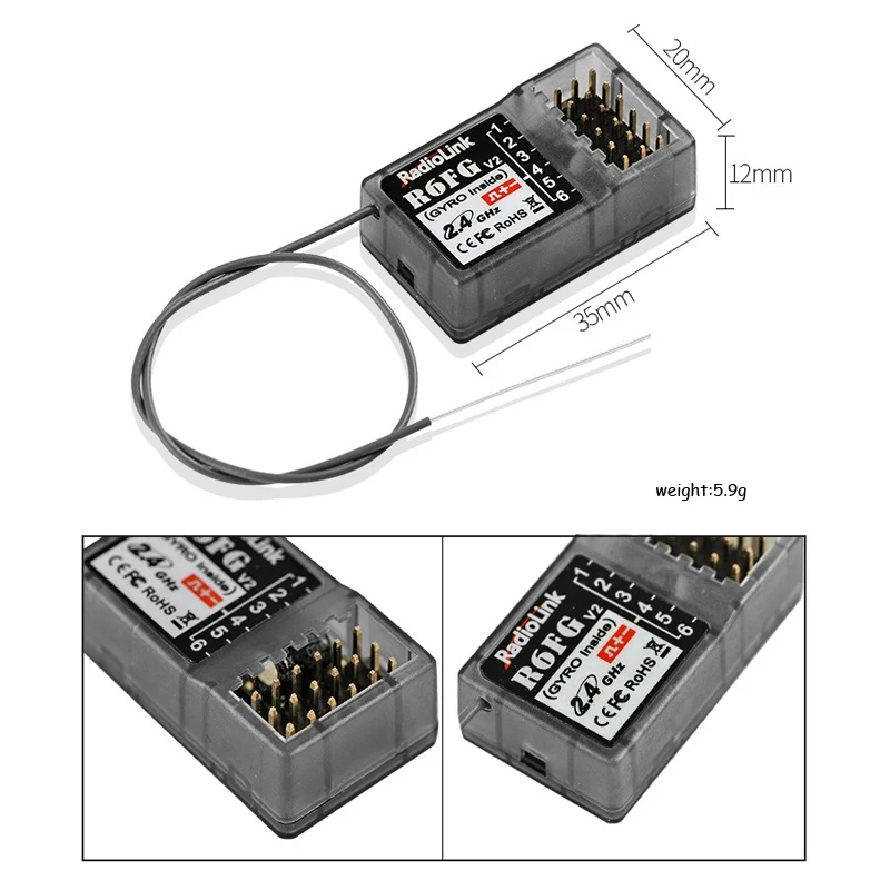 

Radiolink R6FG Receiver 2.4GHz 6 Channels FHSS Gyro Function 4.8-10V High-Voltage Remote for RC6GS RC4GS RC3S