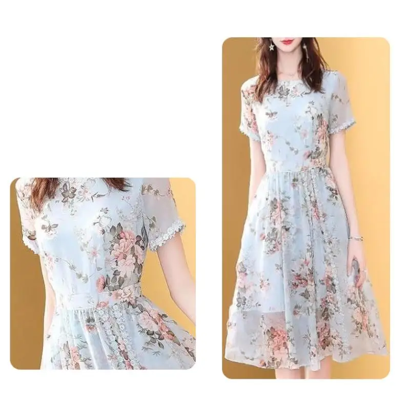 

150cm Width Black Soft Floral Printed Chiffon Tulle Fabric Breathable for Summer Dress,Shirts,DIY White Blue by the meter