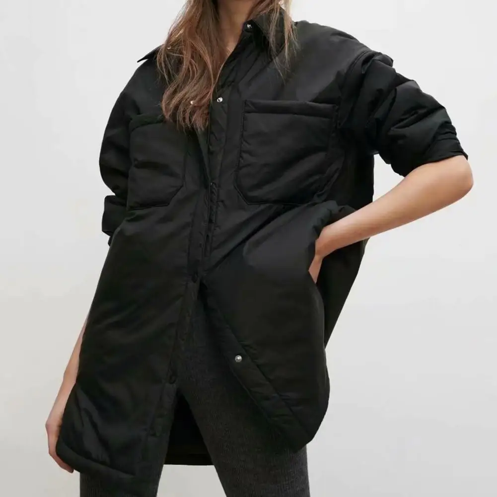 Solid Color Women Coat Turn-Down Collar Women Buttons Closure Big Pockets Shirt Jacket Outerwear Women's Coat Winter/Autumn 2021