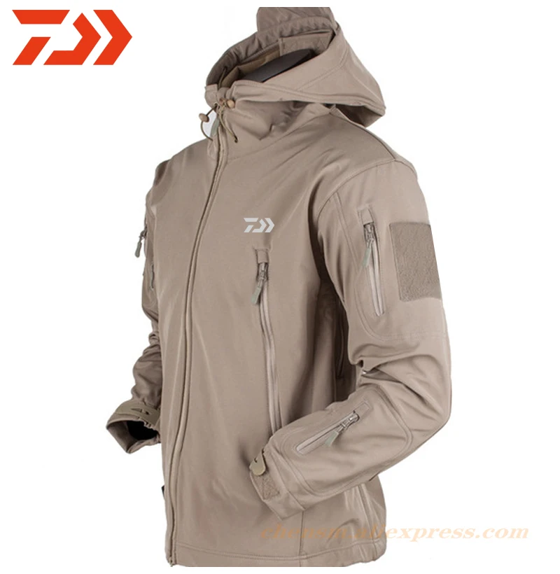 Daiwa 2021 S-4XL Soft Shell Winter Fishing Suits Men Trousers Tactical Windproof Waterproof Outdoor Jackets Hood Coat+Pant | Спорт и