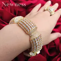 Newness luxury Unique African Bangle Ring Set Jewelry Sets For Women Wedding Cubic Zircon Crystal CZ Dubai Bridal Jewelry Set