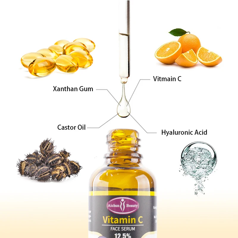 

30ML Vitamin C Serum Facial Essence Professional Liquid Whitening Anti-Aging Brightening Lighten Melanin Facial Serum Skin Care