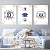 evil eye gold blue spiritual lotus wall art canvas painting boho minimalist posters and print wall picture for living room decor