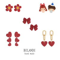 bilandi 925%c2%a0silver%c2%a0needle trendy jewelry red earrings new design sweet korean flower heart bow earrings for girl gifts