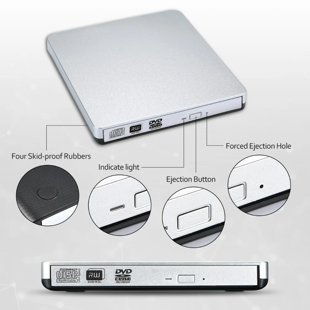 YaHey USB 2 0 расширенный привод CD/DVD RW ГОРЕЛКА Portatil для hp/Apple и водонепроницаемый