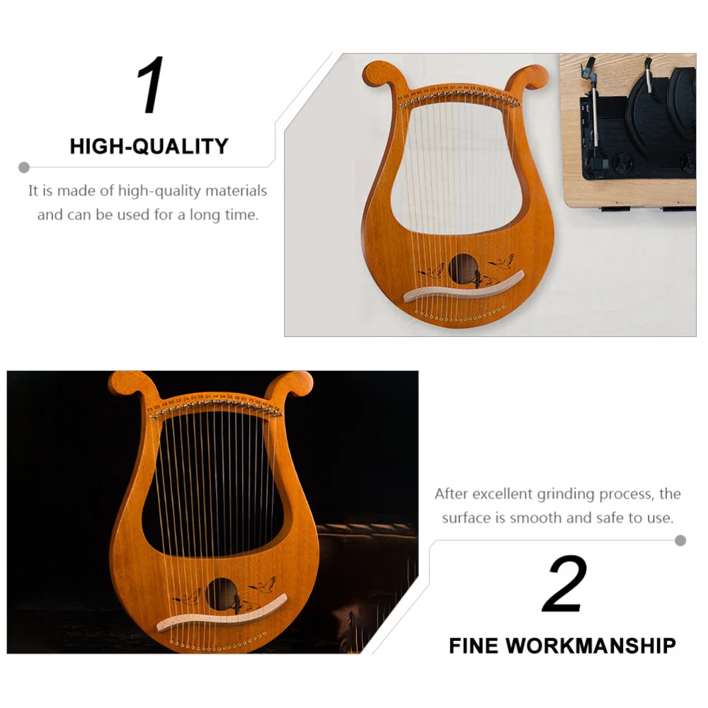 

1 Set Wooden Harp Portable Wood 19-string Harp Orchestral String Instrument