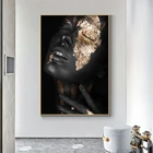 Черно-Золотая Женская Картина на холсте, Африканское искусство, скандинавские постеры и принты, настенные картины для гостиной, домашний декор