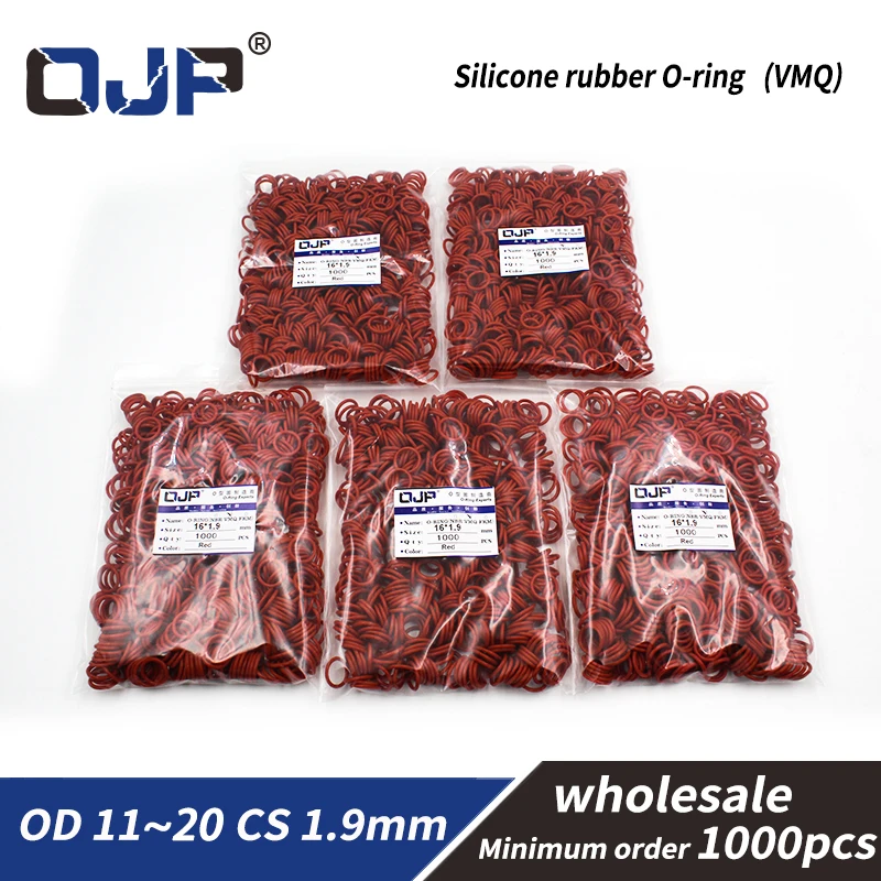 

1.9mm Thickness 1000PCS/lot Red Silicon O-ring Silicone/VMQ OD11/12/13/14/15/16/17/18/19/20mm O Ring Gasket Washer Seal Rubber