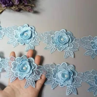 20x blue rose flower leaf pearl lace trim applique trimming ribbon embroidered fabric sewing craft handmade wedding decoration