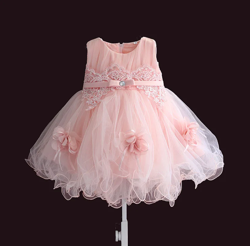 

baby girl dress pink flower sleeveless ball gown princess wedding dresses girls baptism 1 year vestido infantil 6M-4Y