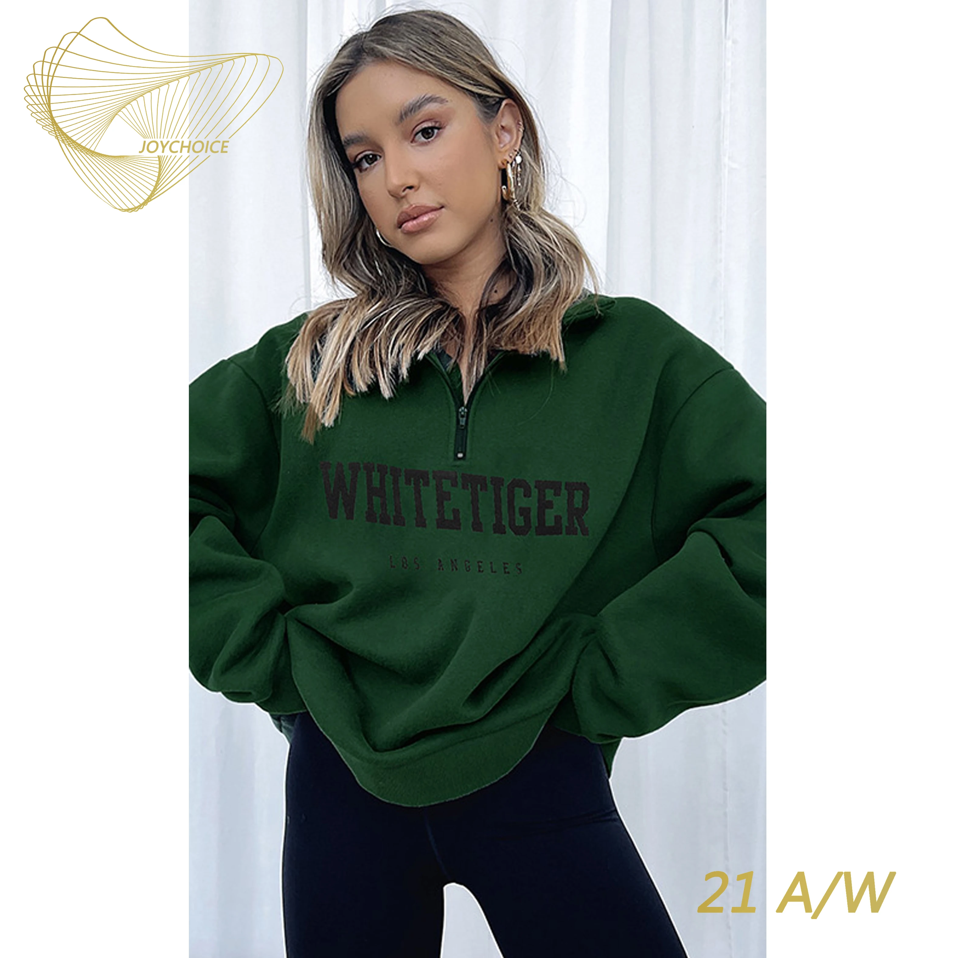 

JOYCHOICE 21A/W Casual Loose English Letter Printing Zipper Sweater