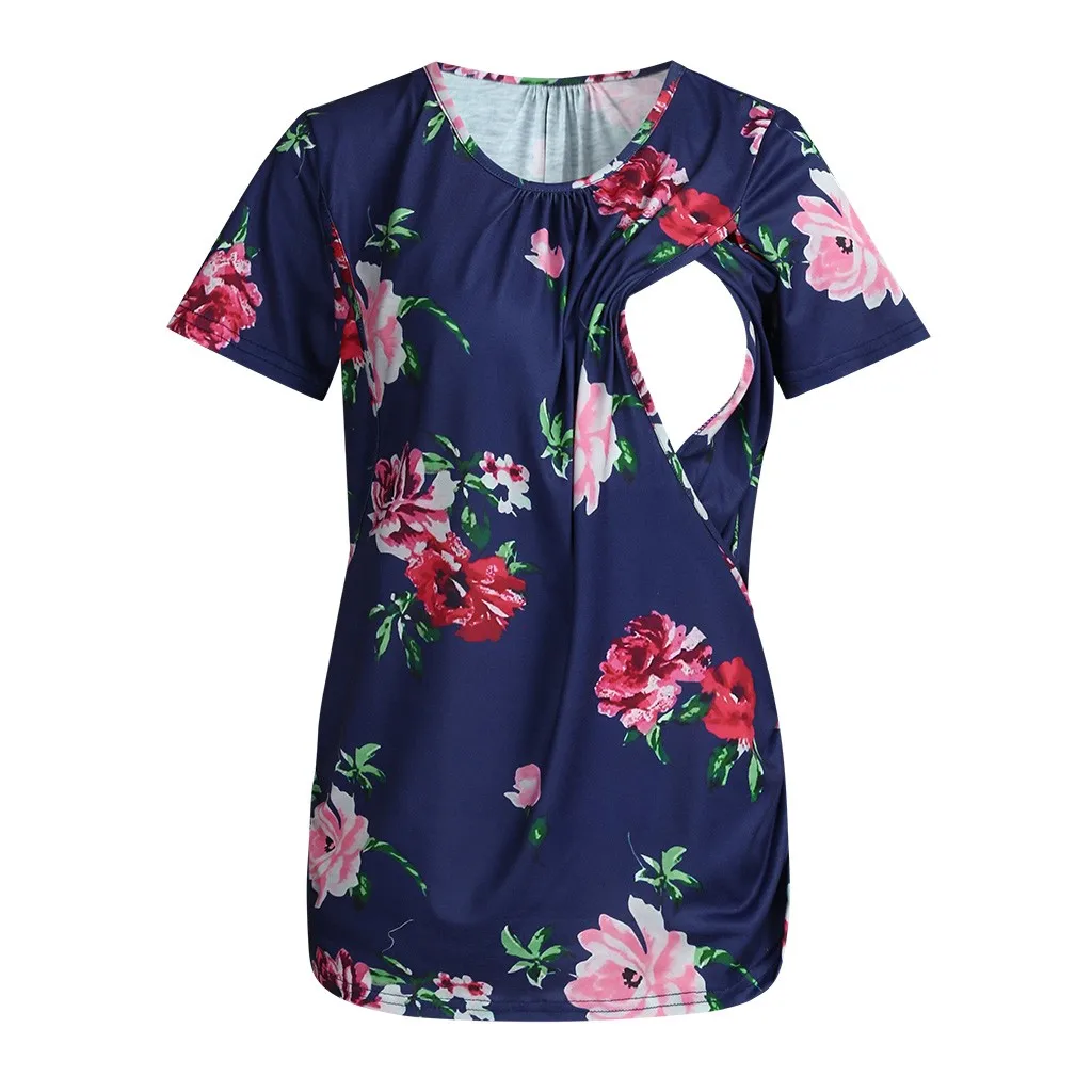 Women's maternity breastfeeding clothes Nursing tops Floral short sleeve blouse t-shirt feeding for pregnant women CD | Мать и