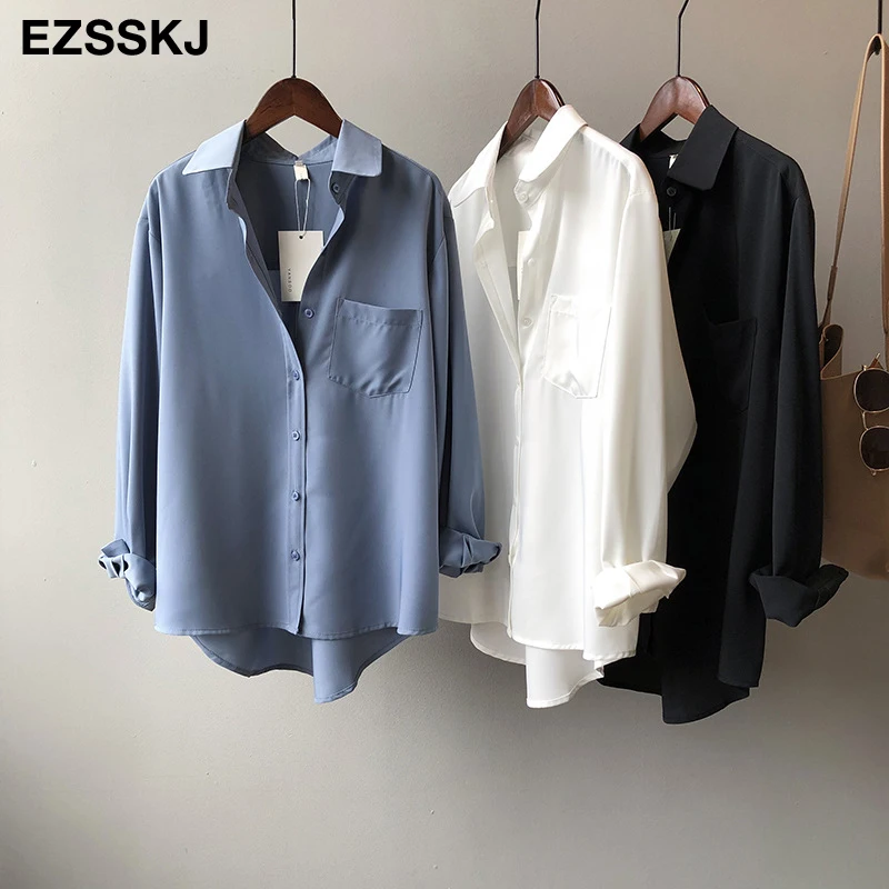 Шифоновая Блузка рубашка для женщин весна 2021 шикарный однотонный Простой Топ