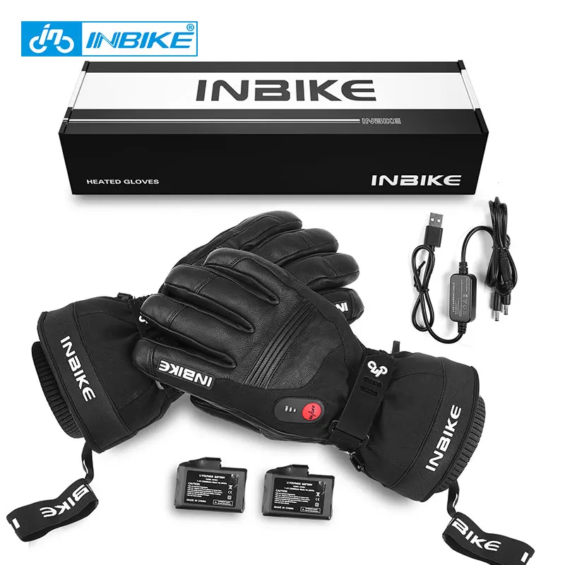 INBIKE зимние спортивные перчатки с подогревом водонепроницаемые кожаные зарядкой