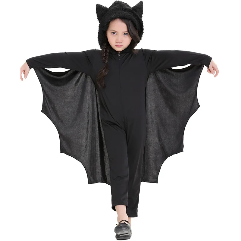 Unisex Kids Jumpsuit Костюм летучей мыши на Хэллоуин, комбинезон с капюшоном для взрослых, мужчин, женщин, детей, черное боди, карнавальный наряд с крыльями, нарядный костюм для леди, ребенка, девочки, 3XL - Цвет: Unisex Kids Jumpsuit