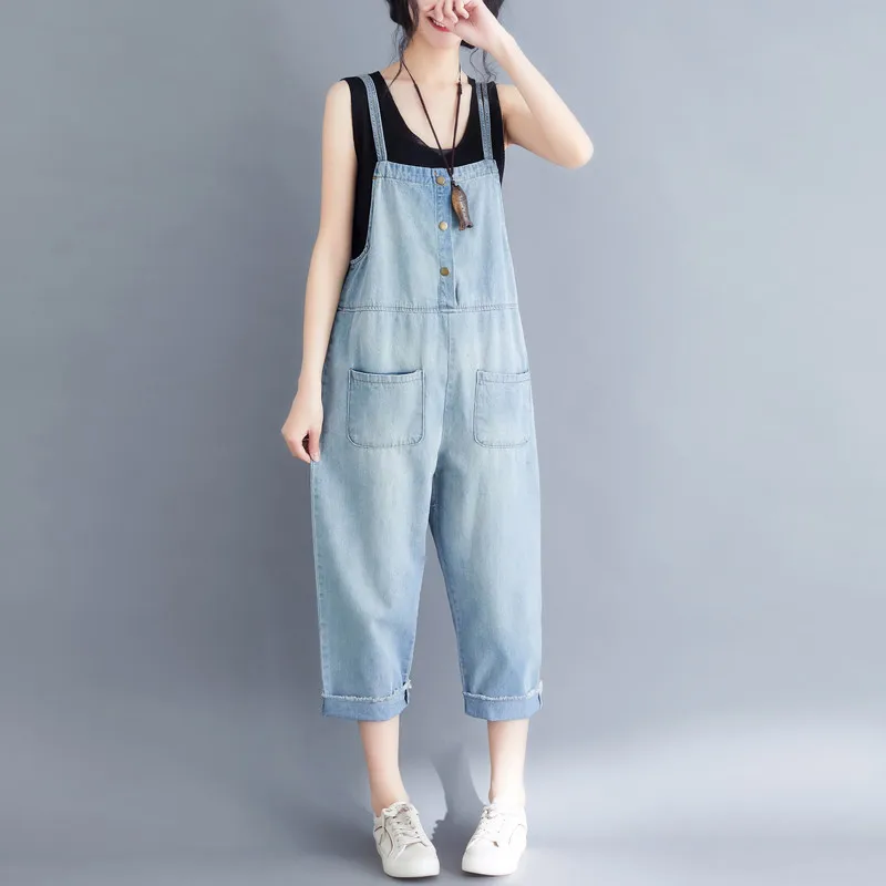 Denim Jumpsuit Women 2023 Ladies Spring Summer Loose Jeans Rompers Female Casual Loose Big Size Overall Playsuit With Pocket