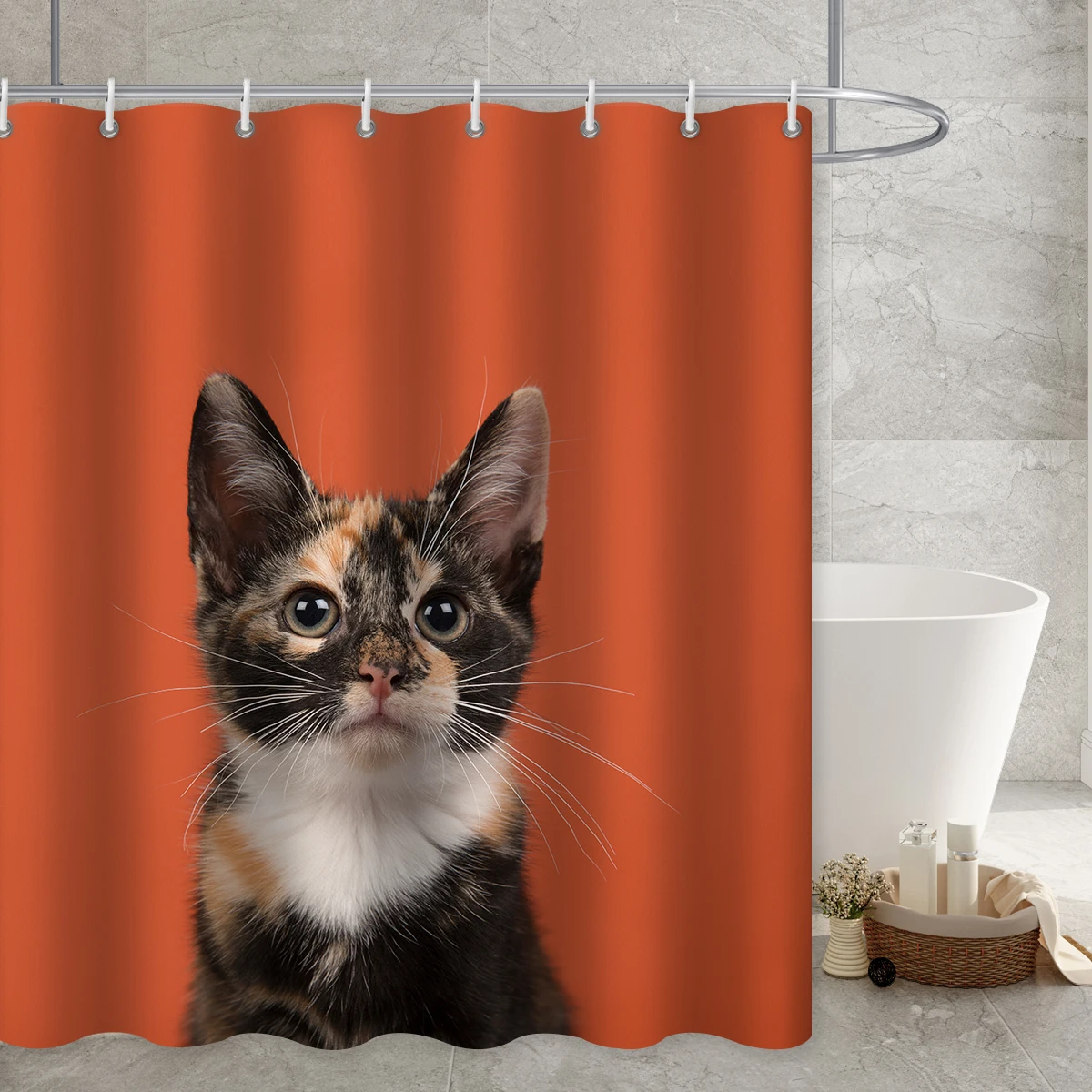 Dog and Cat Printed Long Shower Curtain Bed Bath Waterproof Duschvorhang Bathroom Accessories Animals Art Decor Curtains Hooks