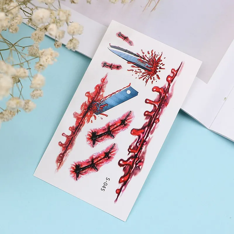 1 лист искусственная Татуировка Хэллоуин ужасная рана Временная 3D Реалистичная