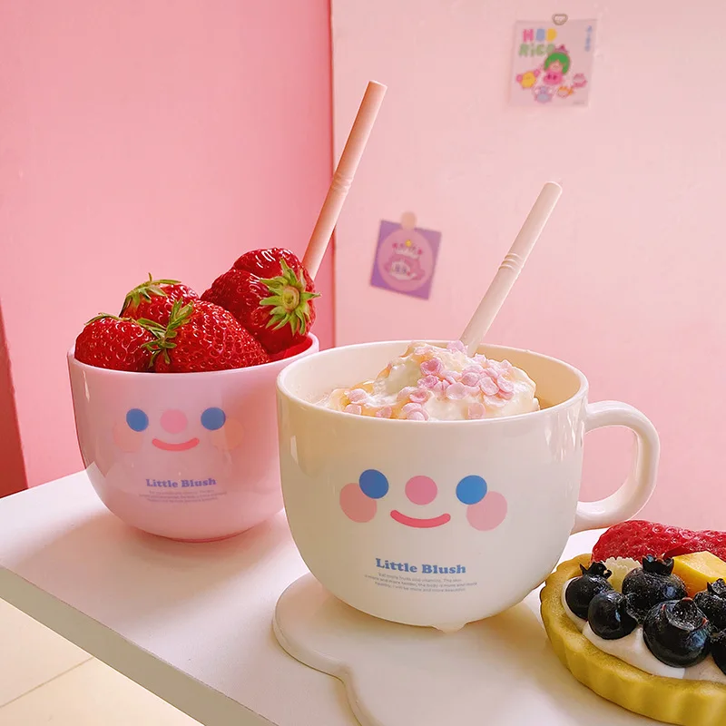 

OAPE 500ml Creative Cute Personality Sippy Carry Cup Plastic Breakfast Milk Ice Cream Dessert Mug Water Cup With Straw
