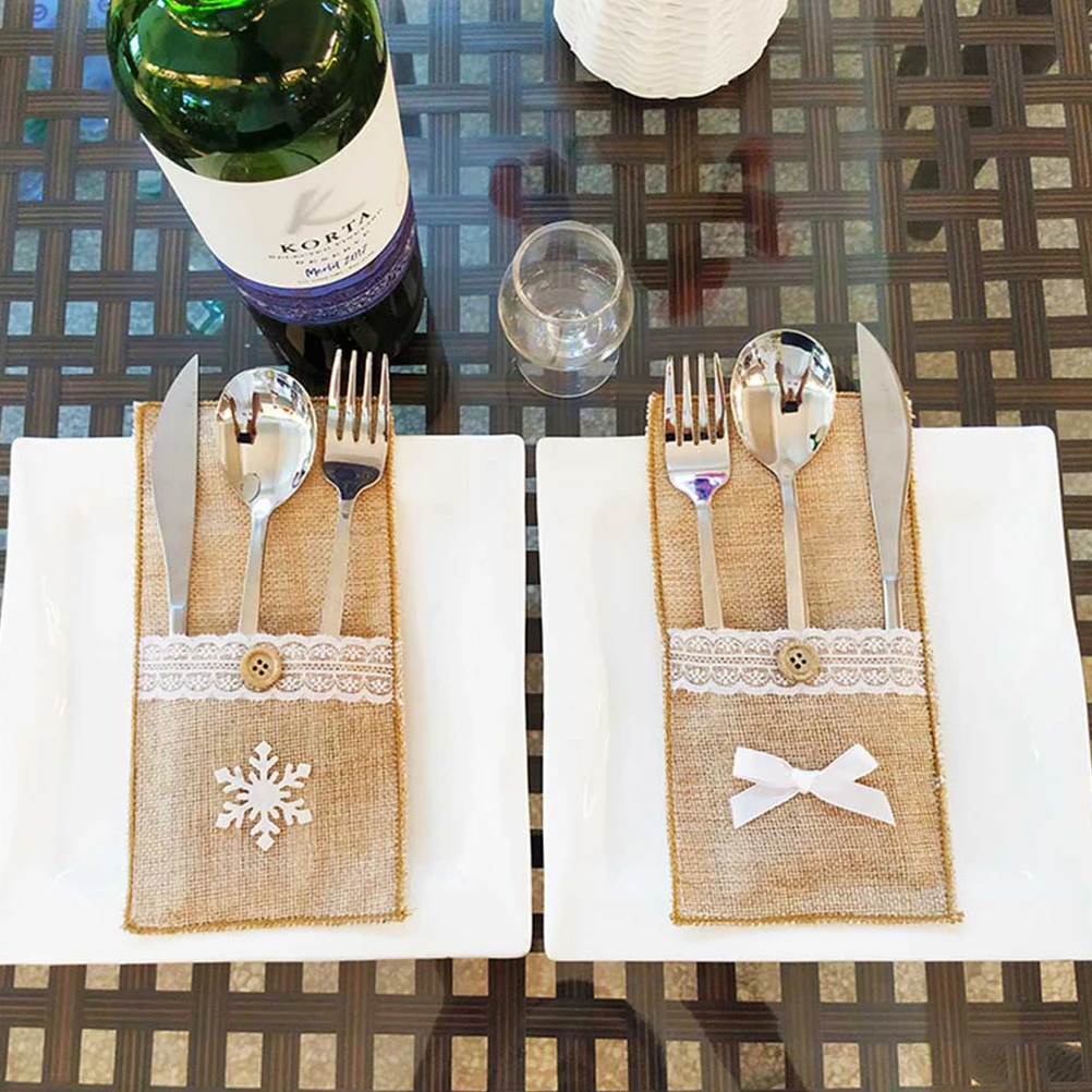4 шт. Рождественская Льняная сумка для посуды ножей вилок ложек рождественских