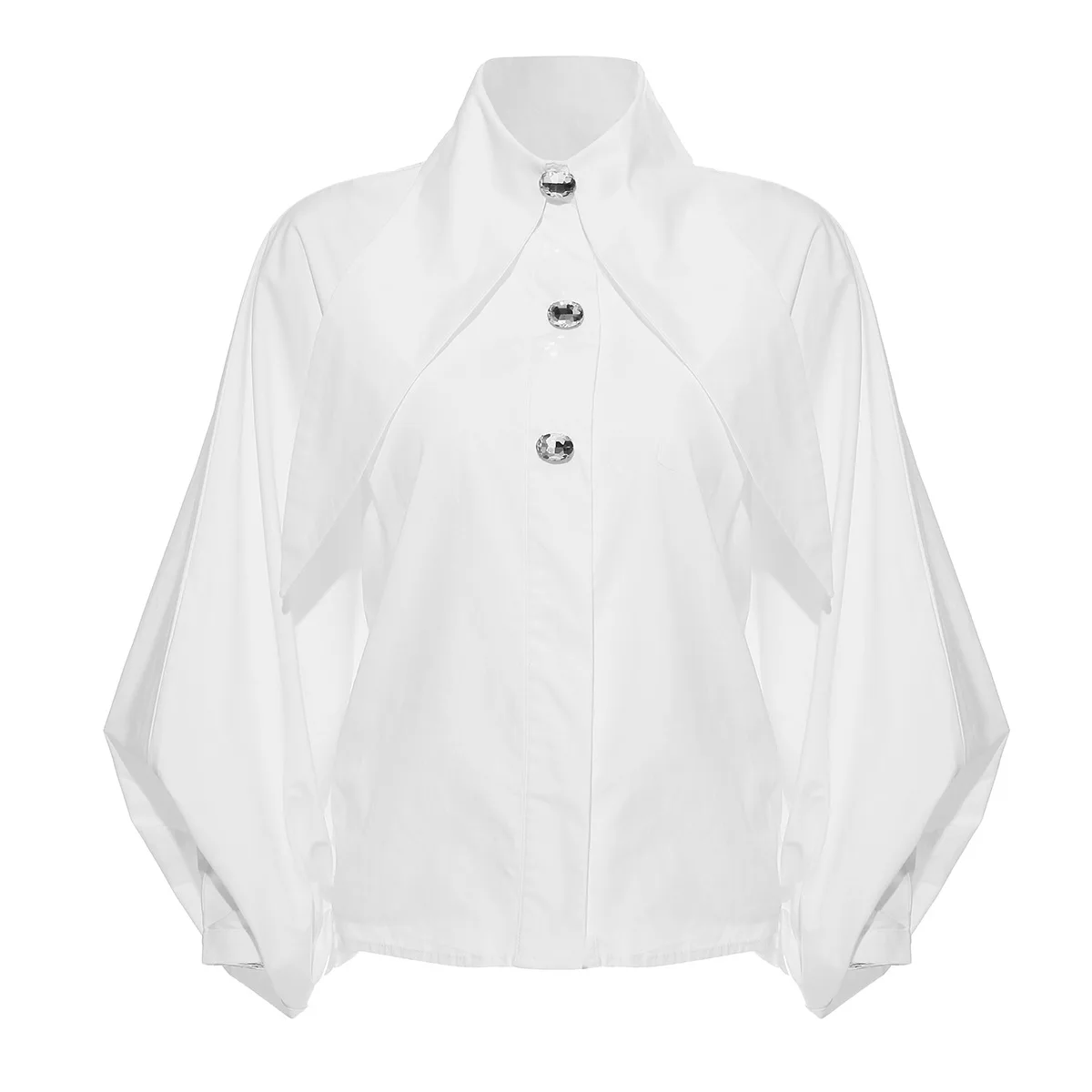 

DEAT 2021 New Early Spring And Autumn Big Collar Turn-down Full Sleevess White Cotton Shirt Buttons Female Top SH158