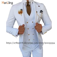 mens 3 piece groom tuxedo dress business slim jacket male suit blazer pants vest costume homme