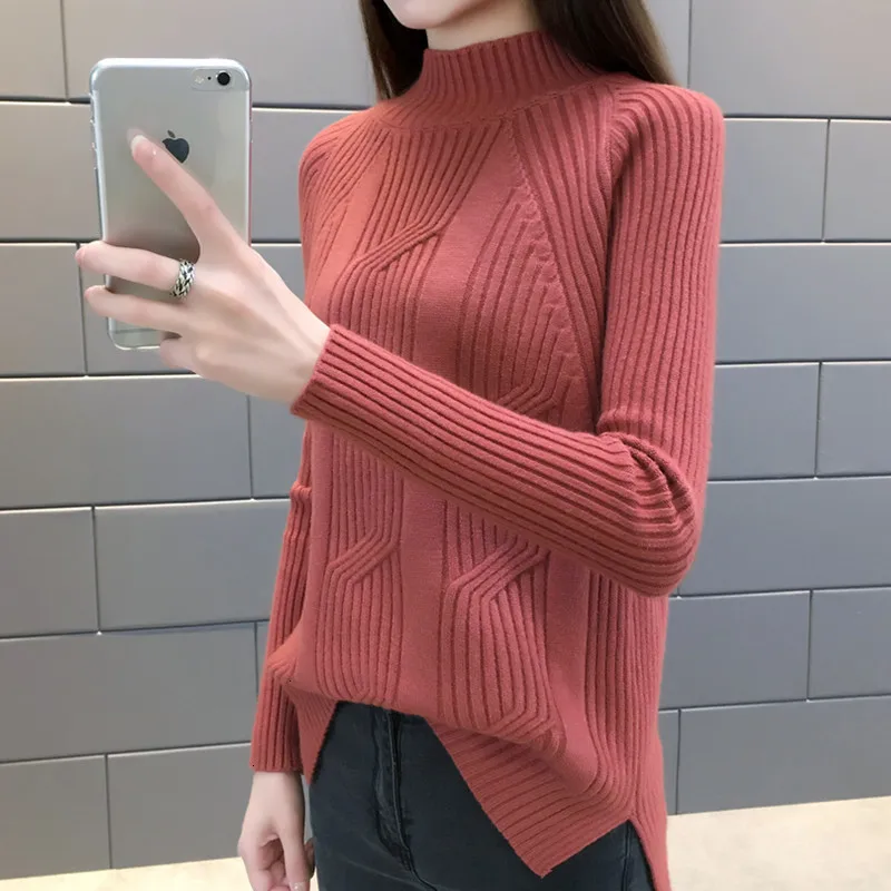 Girls Half -High Neck Bottom Trunks 2019 Reindeer Winter Solid Women Knit Loose Long Mouths Female Tops Jumper CM652 |