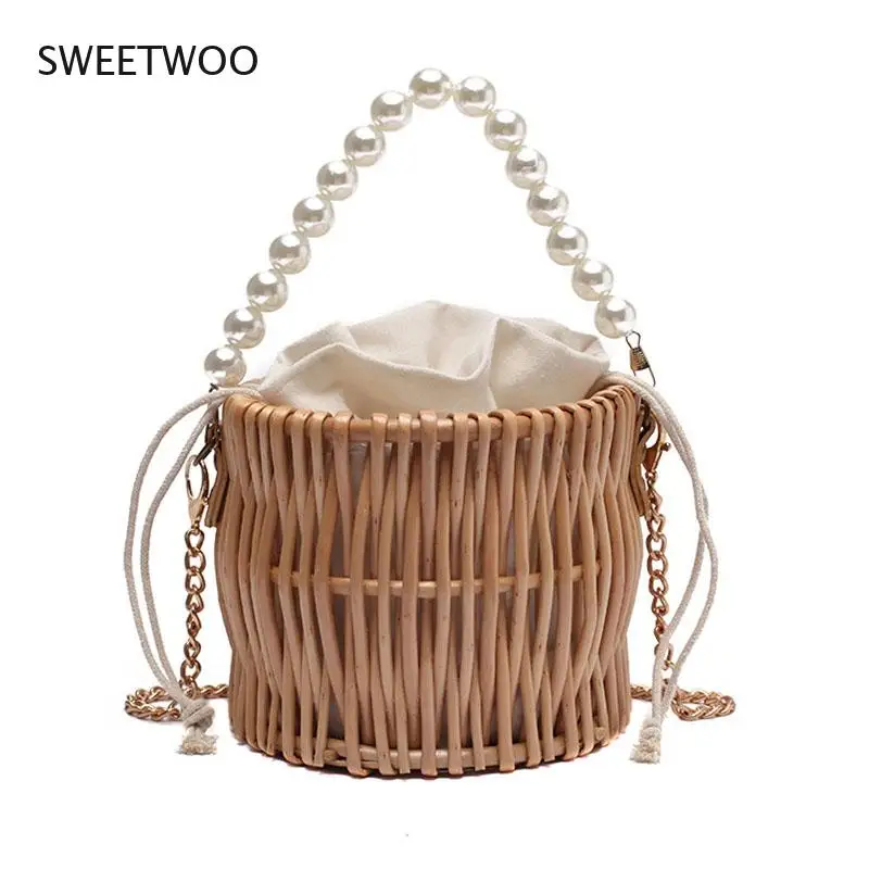 

Summer Small Straw Shoulder Bags For Women Rattan Weave Travel Beach Bucket Bag Women's Fashion Crossbody Handbags